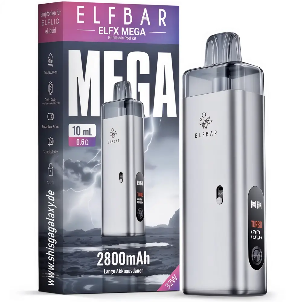 Elfbar Elfbar ELFX MEGA – 2800 mAh Pod‑System Basisgerät – Silver – E‑Zigarette