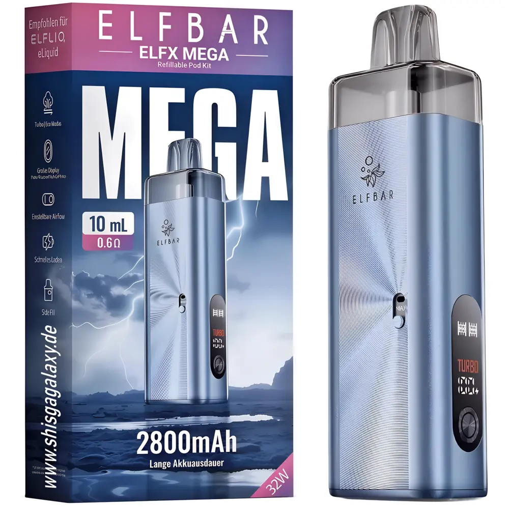 Elfbar Elfbar ELFX MEGA Pod Kit – 2800 mAh E-Zigarette – Cyan – inkl. 10ml Refillable Pod