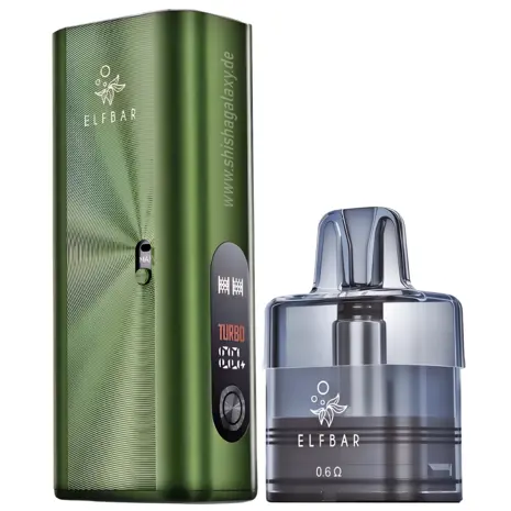 elfbar pod systeme ELFX MEGA System – 2800 mAh, 10‑ml Pod, 0,6 Ohm - Green Brand_Elf Bar Style:Black Kit & Blue Razz Lemonade Strawberry Grape by Elfbar