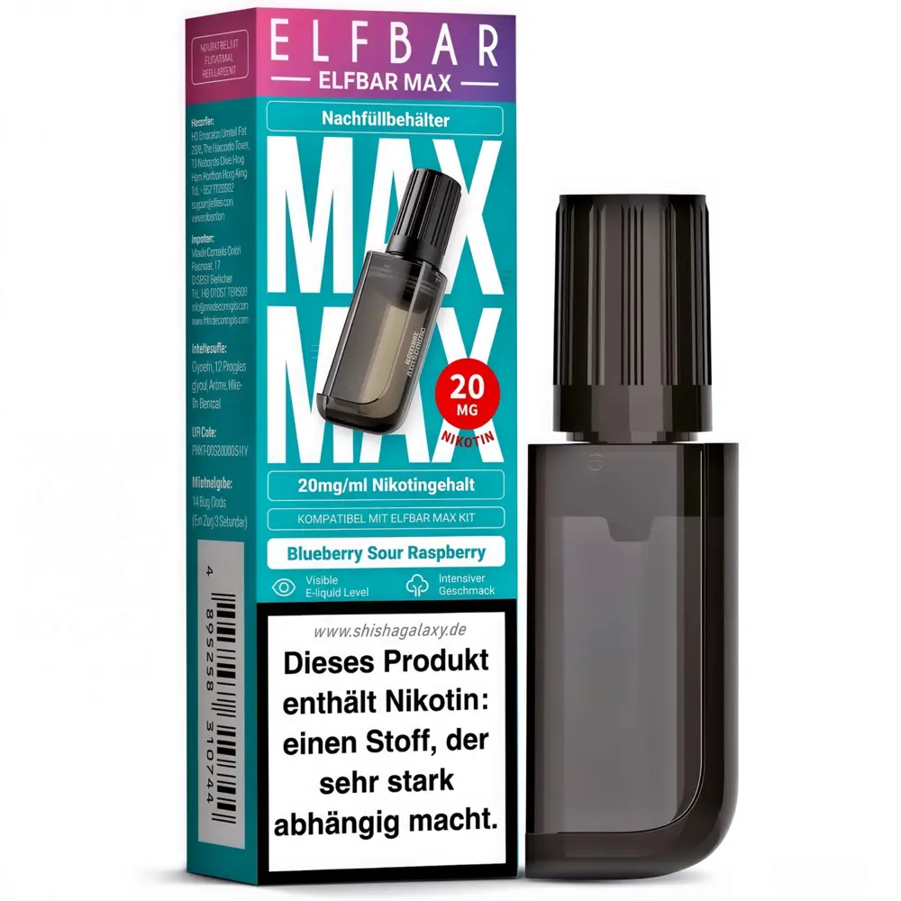 elfbar max blueberry sour raspberry pod Elfbar MAX 6000 Pods Blueberry Sour Raspberry kaufen | 6000 Züge 10ml