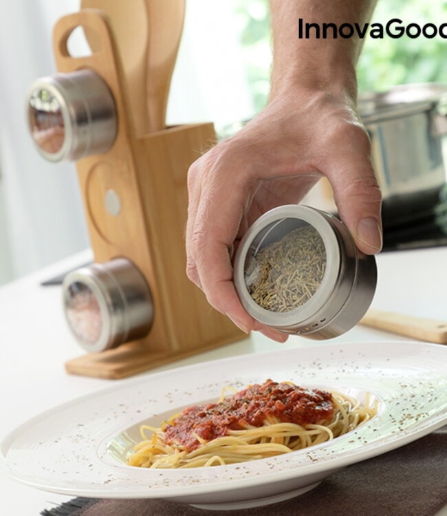 Magnetic spice rack with bamboo kitchen utensils - 7 pieces