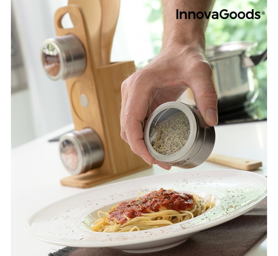 Magnetic spice rack with bamboo kitchen utensils - 7 pieces