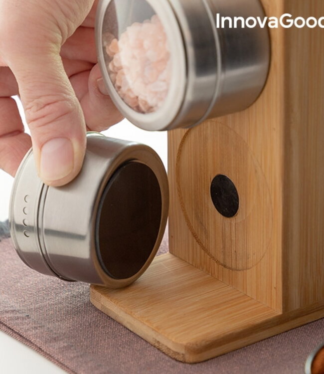 Magnetic spice rack with bamboo kitchen utensils - 7 pieces