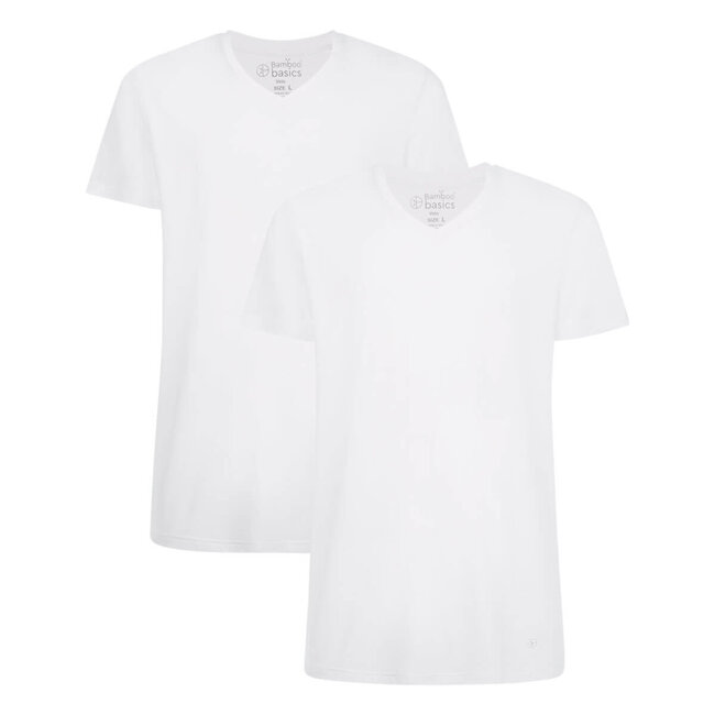 Bamboo Basics T-shirts Velo V-neck - White - (2-pack)