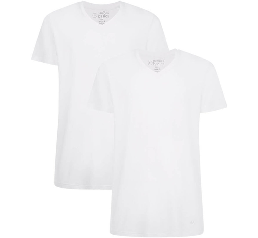 Bamboo Basics T-shirts Velo V-neck - White - (2-pack)