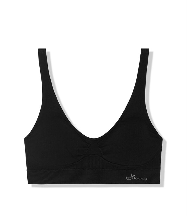 BOODY Bamboe vormgevende crop beha met padding - Zwart