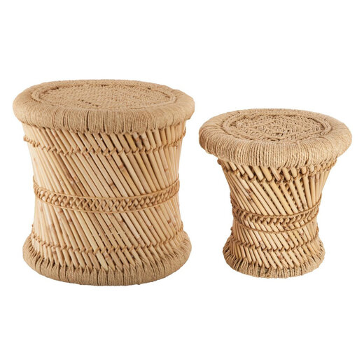 Atmosphera Stools made of Bamboo & hemp - Ibiza Boho style - Natural - Side Table