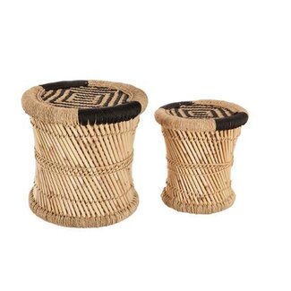 Atmosphera Hocker aus Bambus und Hanf - Natur und Schwarz - Beistelltisch