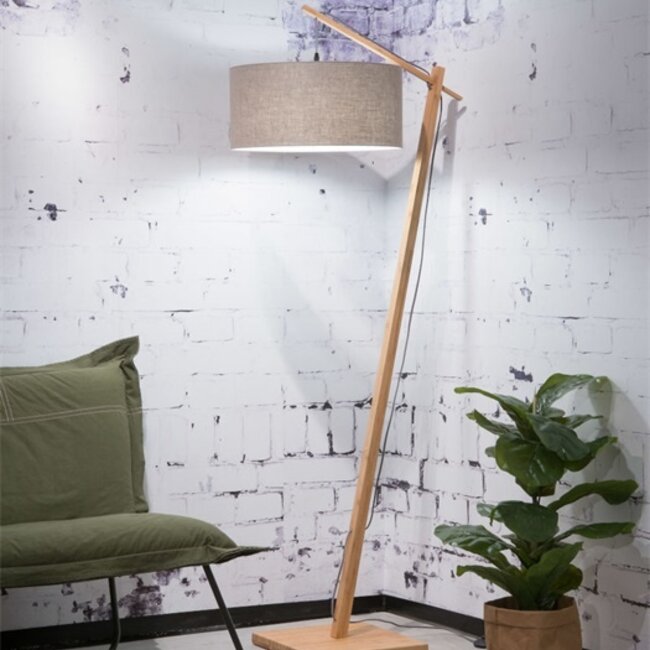 Vloerlamp Andes - Good&Mojo - H 175 x B 70 x Ø 47 cm - Bamboe met linnen kap