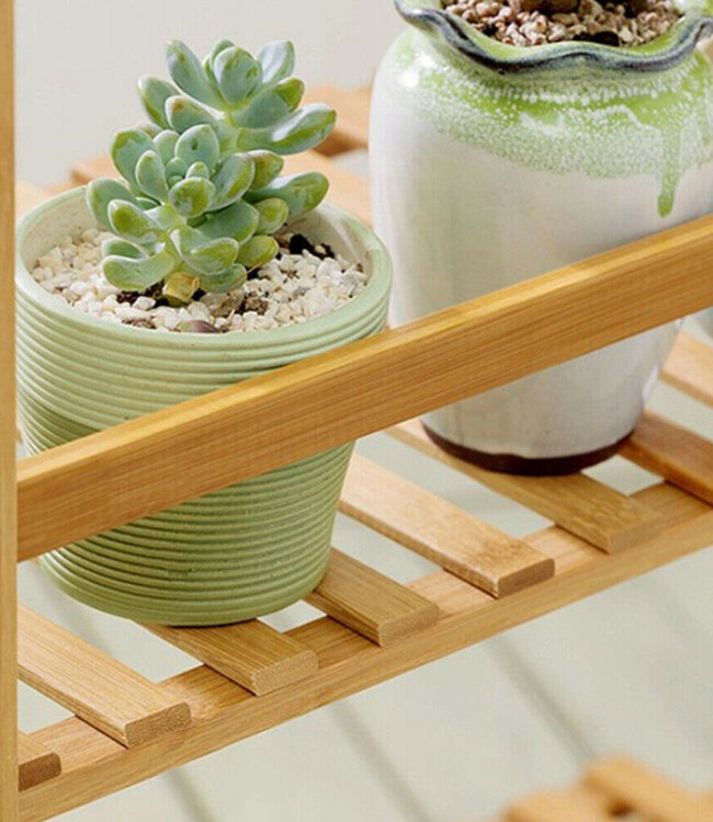 Plant rack with 3 shelves - hanging rail - Water resistant - Bamboo