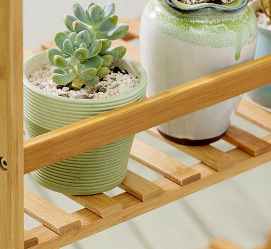 Plant rack with 3 shelves + hanging rail - Water resistant - Bamboo