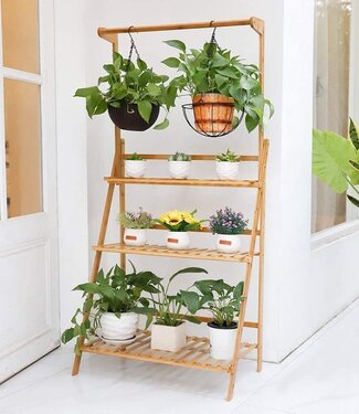 Ecarla Plant rack with 3 shelves - Hanging rail - Bamboo