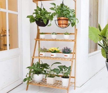 Plantenrekken Plant rack with 3 shelves + hanging rail - Water resistant - Bamboo
