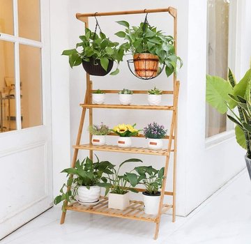 Ecarla Plant rack with 3 shelves + hanging rail - Bamboo