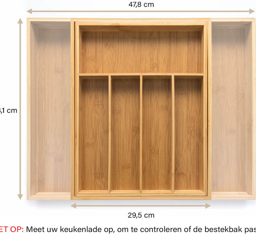 Budu Boîte à couverts extensible de 29 à 47 cm - Résistant à l'eau - Organisateur - Bambou - 38 cm
