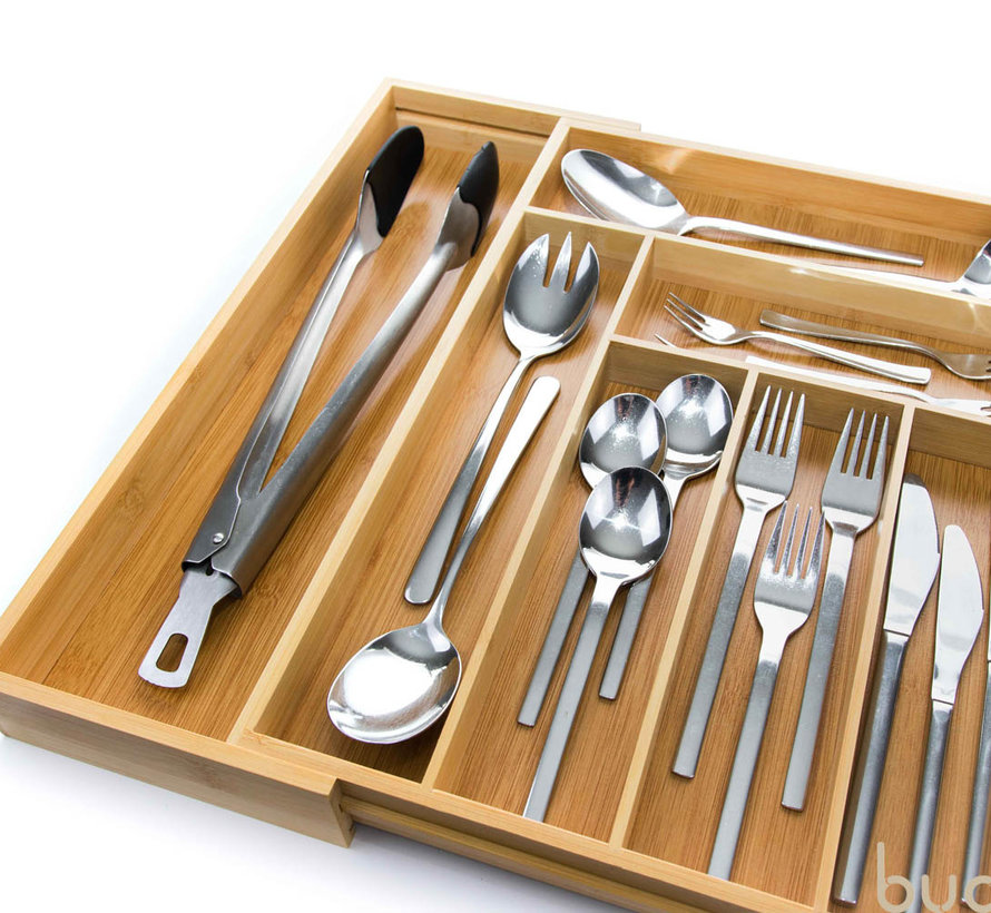 Budu Cutlery tray extendable - Extendable from 32 to 53 cm - Water resistant - Organizer - Bamboo