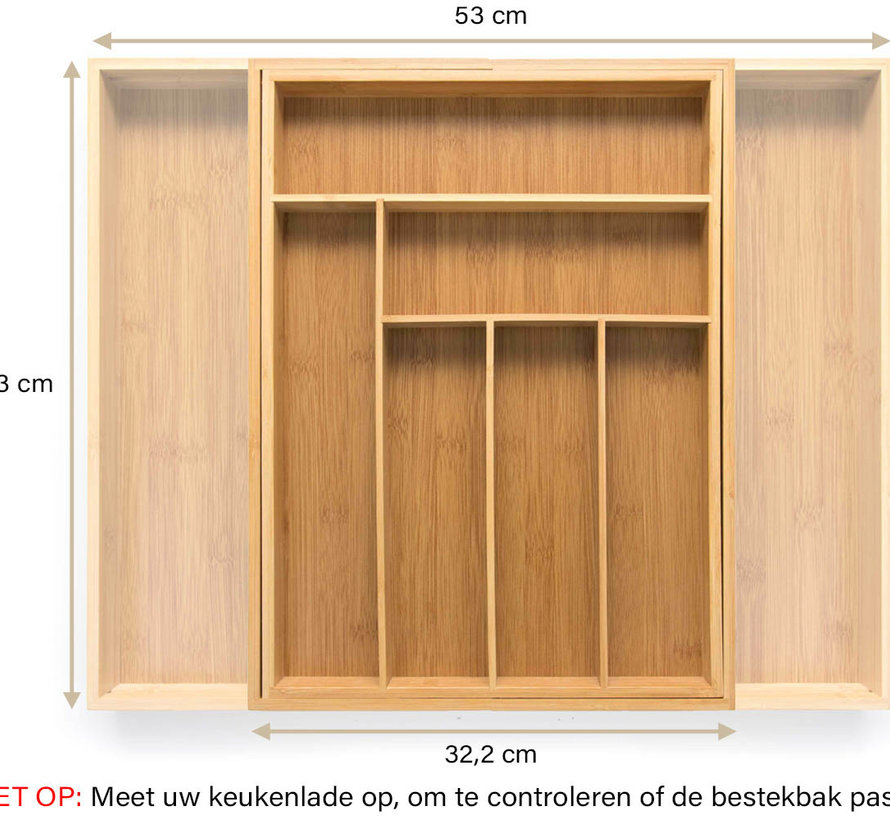 Budu Bestekbak uitschuifbaar - Verlengbaar van 32 tot 53 cm - Waterbestendig  - Organizer - Bamboe