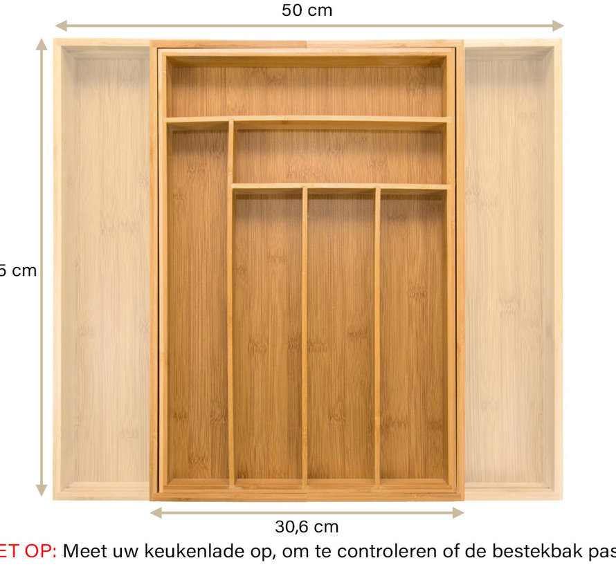 Budu Bestekbak uitschuifbaar - Verlengbaar van 30 tot 50 cm - Waterbestendig  - Organizer - Bamboe  - 47 cm