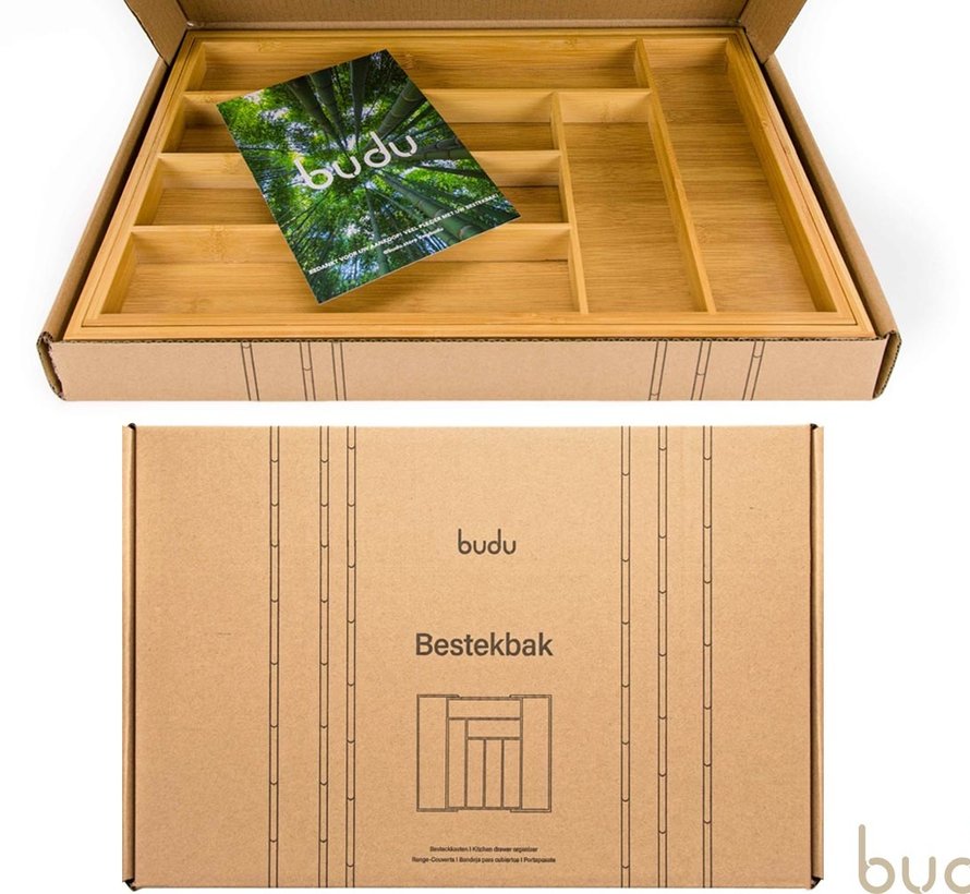 Budu Cutlery tray extendable - Extendable from 30 to 50 cm - Water resistant - Organizer - Bamboo - 50 cm