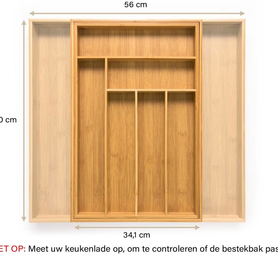 Budu Cutlery tray extendable - Extendable from 30 to 50 cm - Water resistant - Organizer - Bamboo - 50 cm
