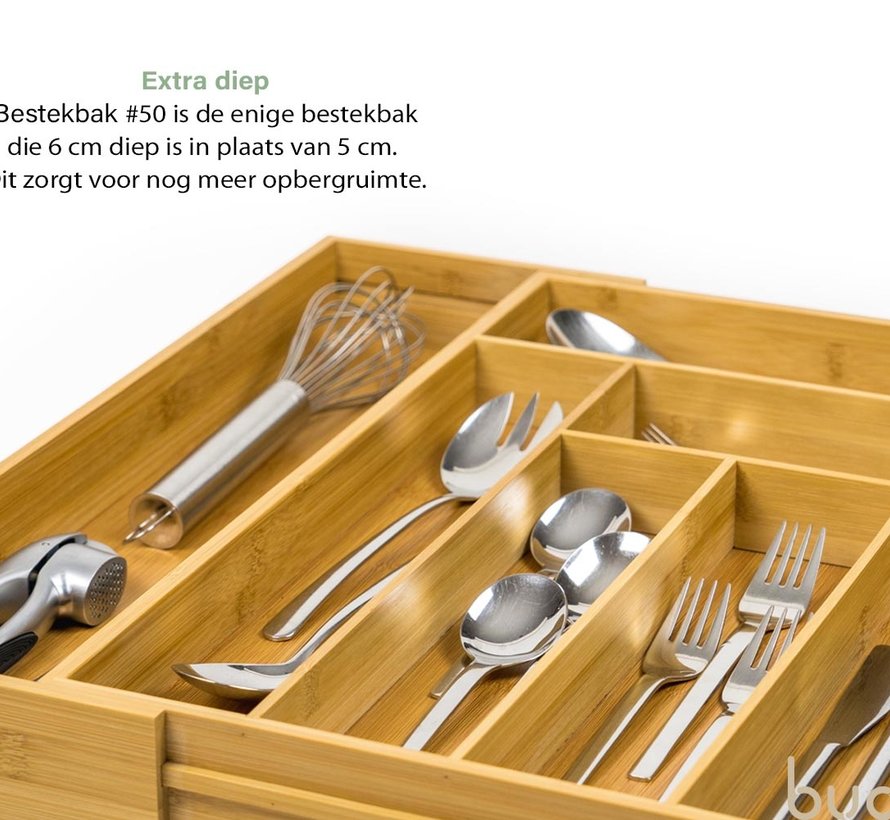 Budu Cutlery tray extendable - Extendable from 30 to 50 cm - Water resistant - Organizer - Bamboo - 50 cm