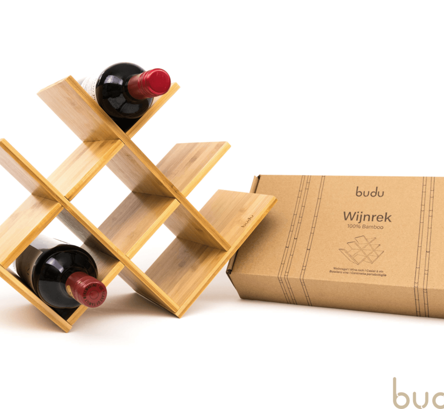 Budu  elegante wijnrek voor woonkamer, keuken kantoor of kelder -  Bamboe - Waterbestendig