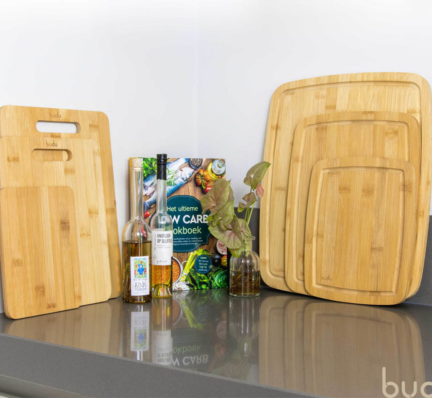 Set of 3 cutting boards made of bamboo - equipped with a juice edge - wear-resistant - Budu