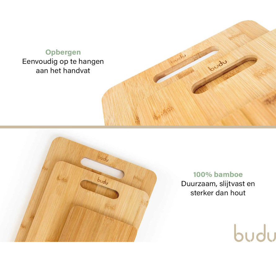 Set of 3 cutting boards made of bamboo - equipped with a juice edge - wear-resistant - Budu - Noah