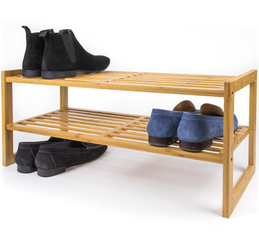 Bamboo shoe rack with 2 levels - Suitable for 9 pairs of shoes