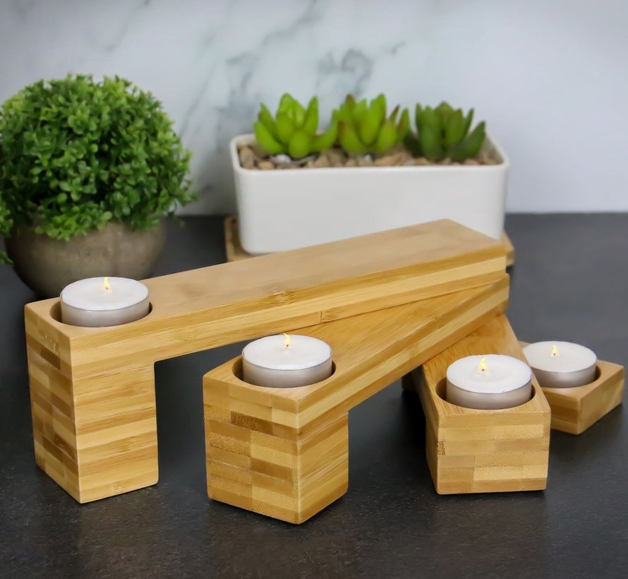 bamboo Candleholder for 4 candles - Tealight holder - Foldable