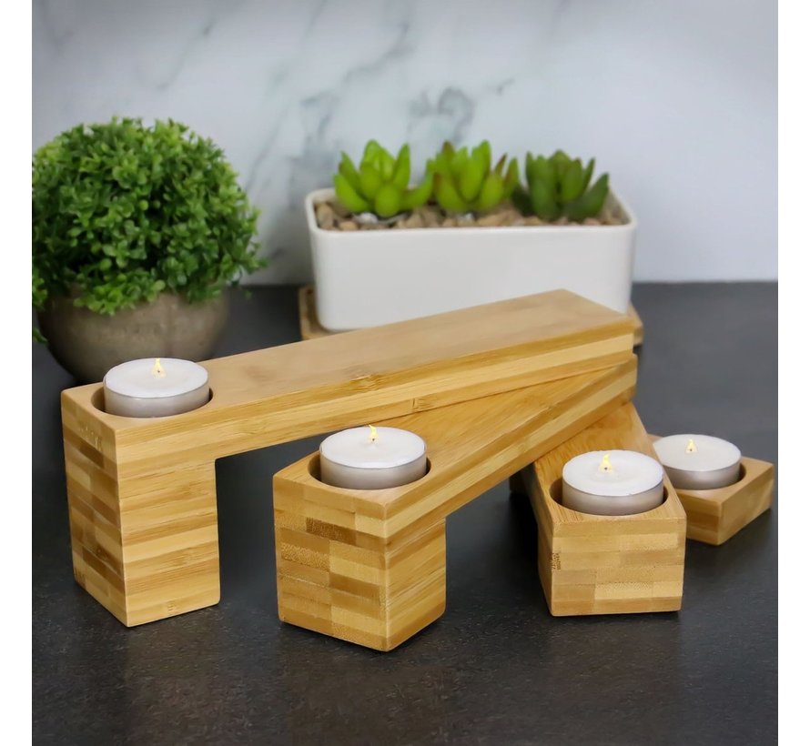 bamboo Candleholder for 4 candles - Tealight holder - Foldable