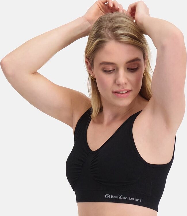 Bamboo basics - Vormgevende Crop Beha met Padding - Zwart - Fleur