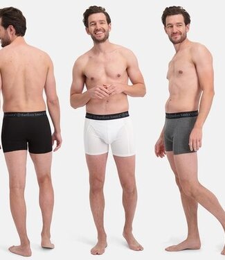 Bamboo Basics Boxershorts Rico - Set van 3 stuks - Grijs Wit Zwart