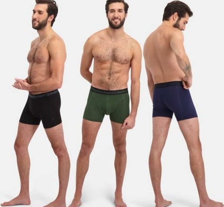 Bamboo Basics Boxershorts Rico –  Zwart Legergroen Marine  - (3-Pack)