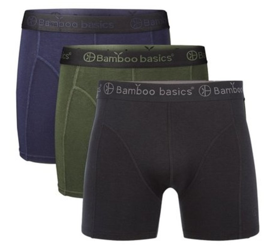 Bamboo Basics Boxershorts Rico –  Zwart Legergroen Marine  - (3-Pack)