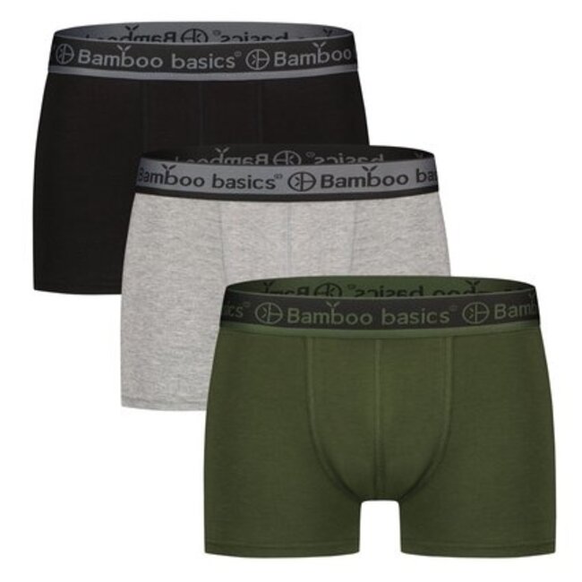 Bamboo Basics Boxershorts Liam –  Zwart legergroen Grijs   - (3-Pack)