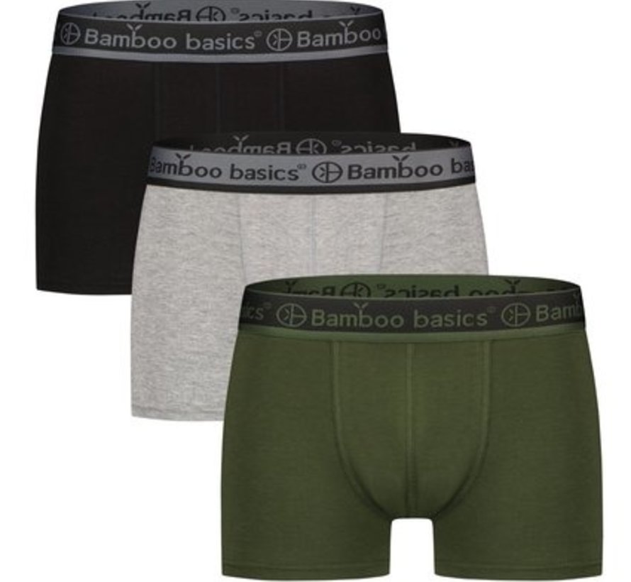 Bamboo Basics Boxershorts Liam- Noir Gris armée - (Lot de 3)