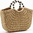 Moderne  Rieten Handtas met kraaltjes  - XL - PE-Florence - Strandtas - Camel