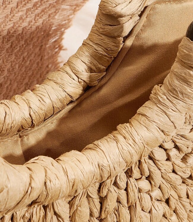 Moderne  Rieten Handtas met kraaltjes  - XL - PE-Florence - Strandtas - Camel