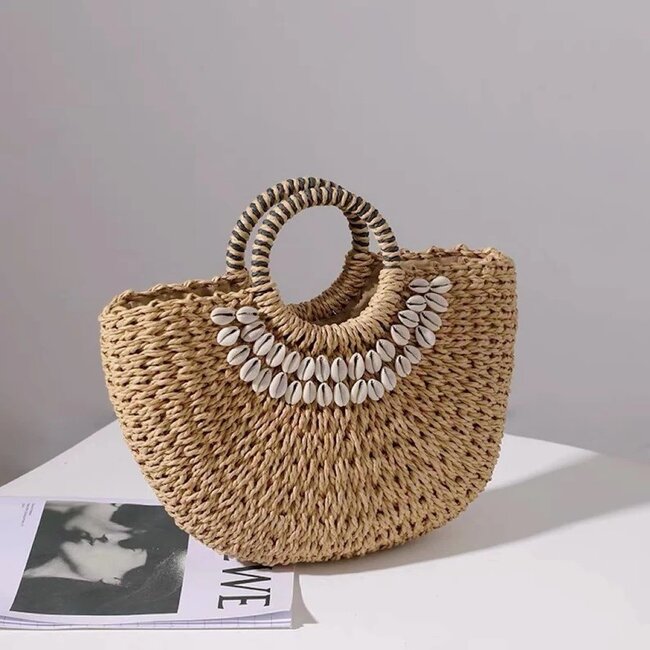Gevlochten Boho Handtas met Schelpjes - Beach Look