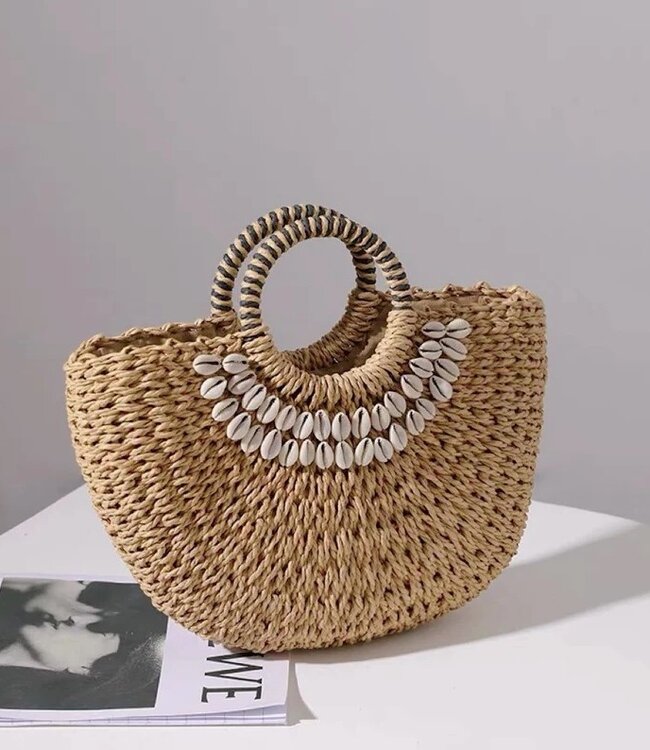 Gevlochten Boho Handtas met Schelpjes - Beach Look