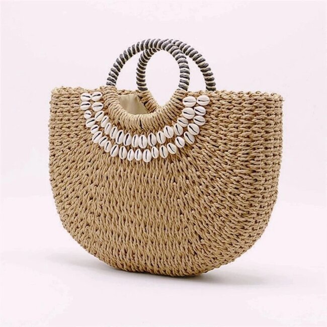 Braided Boho Handbag with Shells - Beach Look