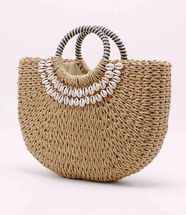 Gevlochten Boho Handtas met Schelpjes - Beach Look