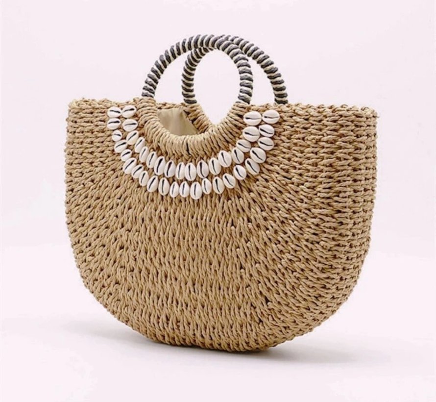 Braided Boho Handbag with Shells - Beach Look