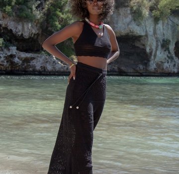 Fobya Ensemble robe de plage avec haut et jupe ouverte Pistacy - Noir