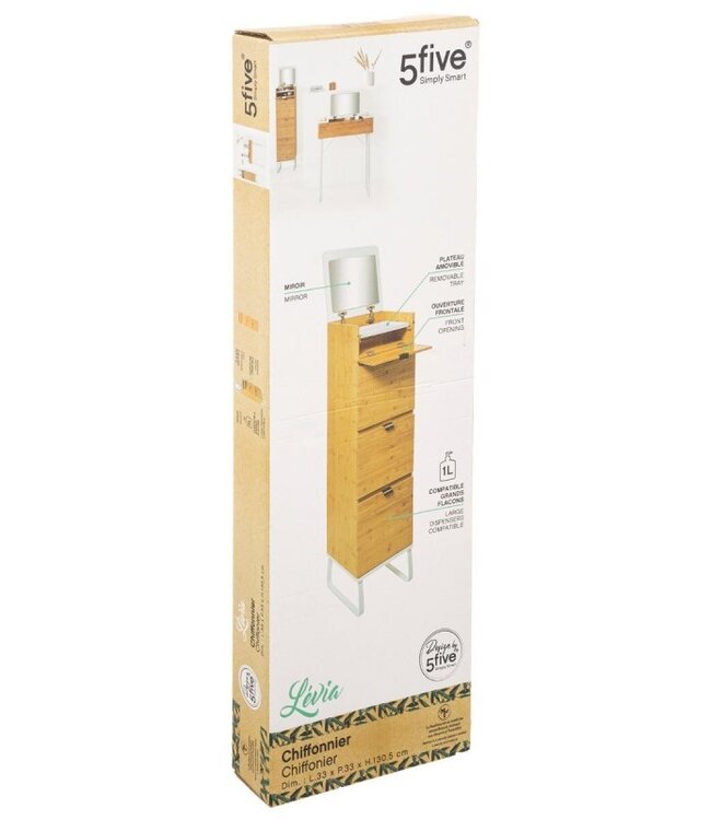 Bamboo dresser with mirror - Natural - 5Five