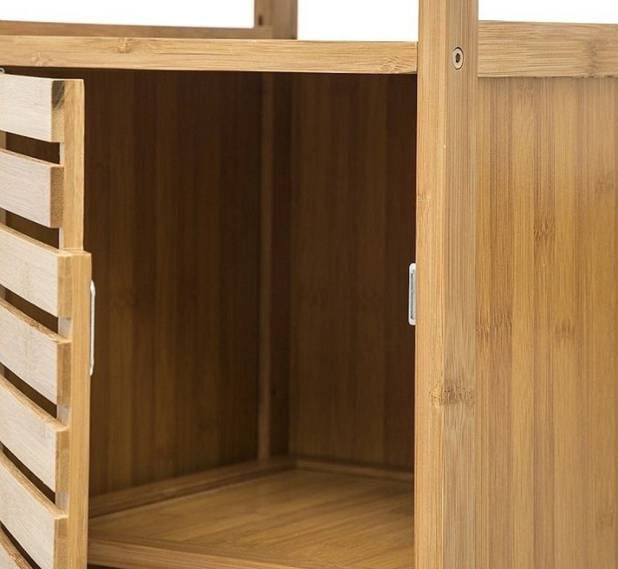 Bathroom Rack - Bamboo - Storage Rack - 78,5 x 30 cm - 1 Door - 4 Shelves
