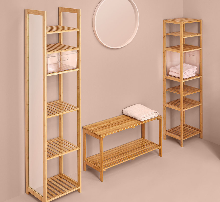 Bathroom Rack - Bamboo - Storage Rack - 78,5 x 30 cm - 1 Door - 4 Shelves