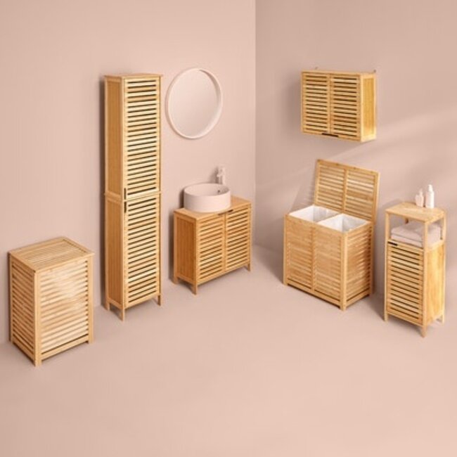 Bamboo Laundry Basket with Stool - 35 Liter - Storage Stool