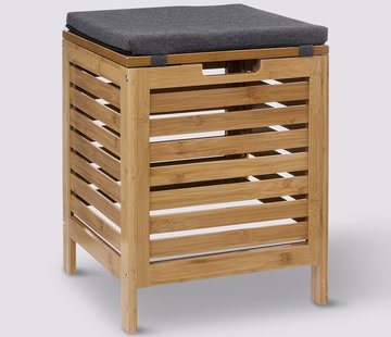  5Five Panier à linge en bambou avec tabouret - 35 litres - Tabouret de rangement